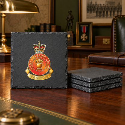 Army Catering Corps - Slate Placemat & Coaster Set | The Crafty Black Dog — Slate_Coaster_Set_4_Military_Desk_Smart_Object copy