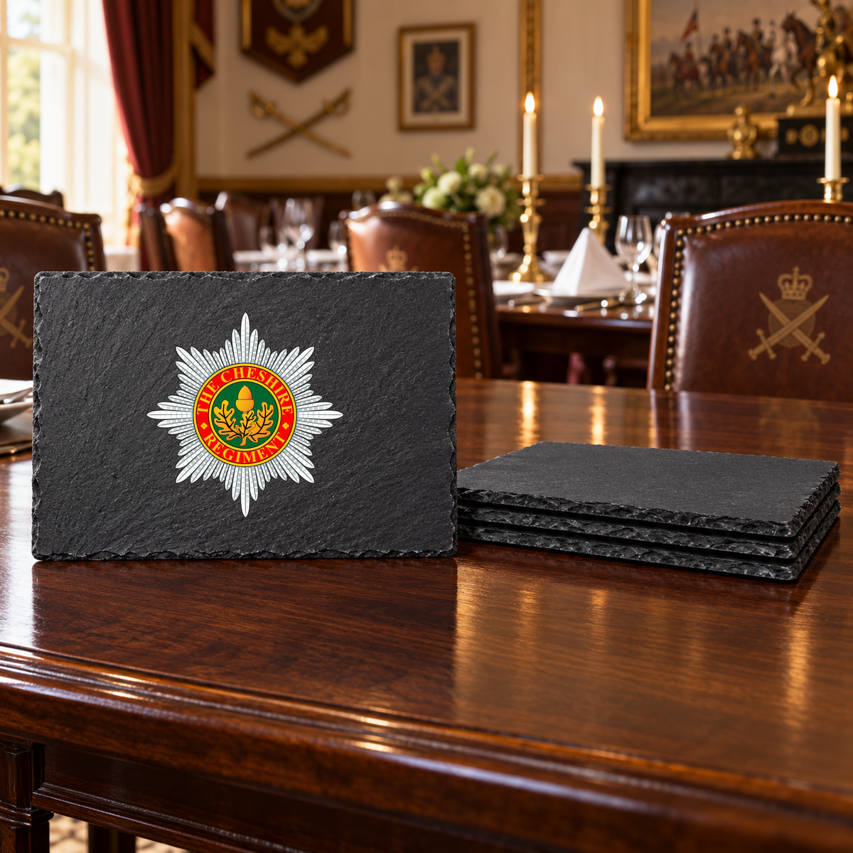 Cheshire Regiment - Slate Placemat & Coaster Set | The Crafty Black Dog — Slate_Placemat_Set_4_Military_Dining_Smart_Object copy