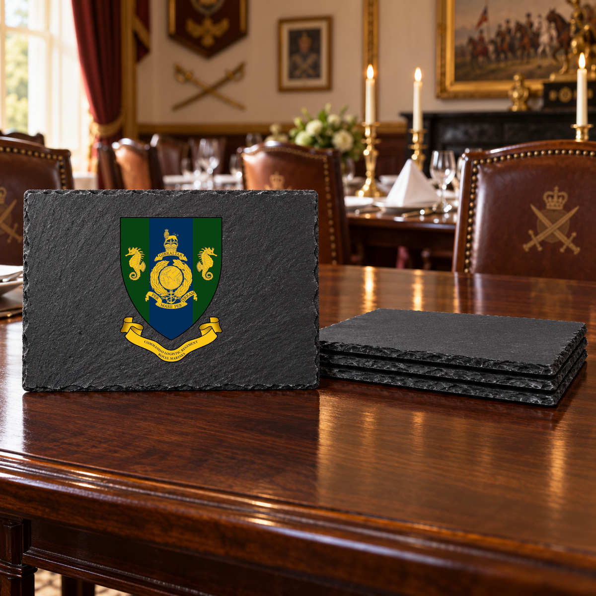 Commando Logistic Regiment RM (CLR) - Slate Placemat & Coaster Set | The Crafty Black Dog — Slate_Placemat_Set_4_Military_Dining_Smart_Object copy