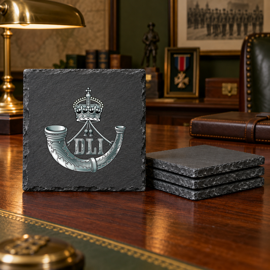 Durham Light Infantry - Slate Placemat & Coaster Set | The Crafty Black Dog — Slate_Coaster_Set_4_Military_Desk_Smart_Object copy
