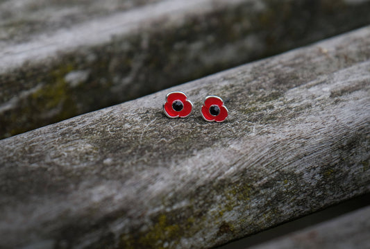 Red Poppy Flower Stud Earrings