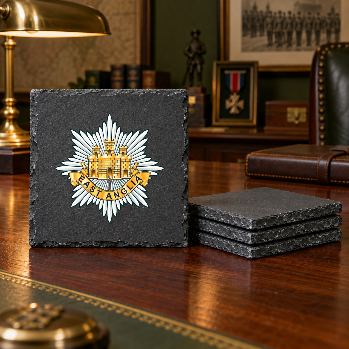 East Anglian Regiment - Slate Coaster Set | The Crafty Black Dog