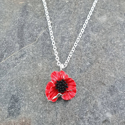 Poppy Red Flower Pendant Necklace