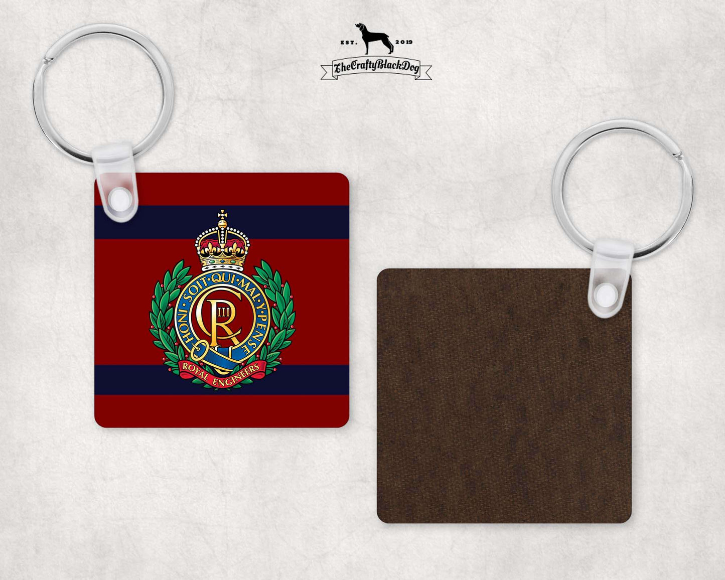 Royal Engineers - Square Key Ring (King's New Crown)