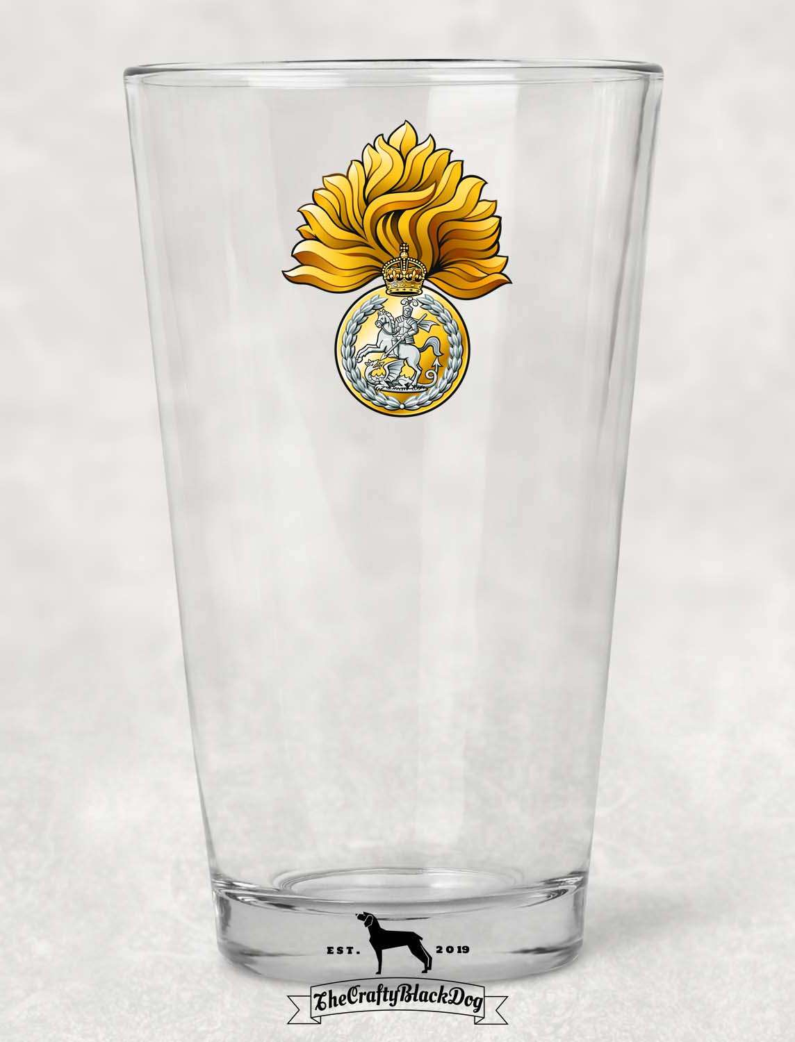 Royal Regiment Fusiliers Crest - Pint Glass (New King's Crown)