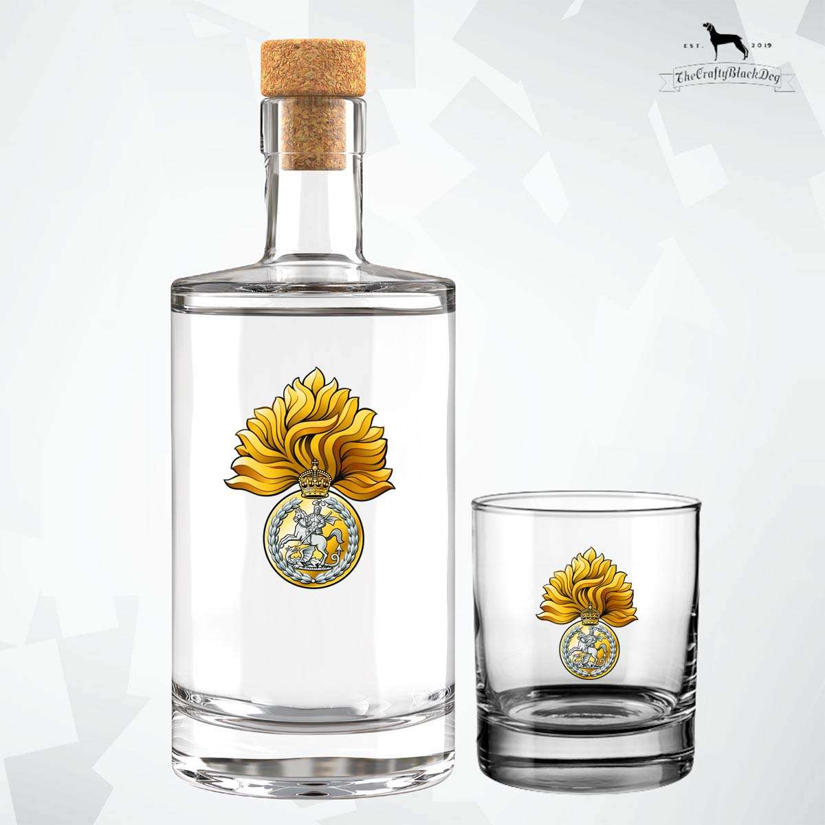 Royal Regiment Fusiliers Crest - Fill Your Own Spirit Bottle (New King's Crown)