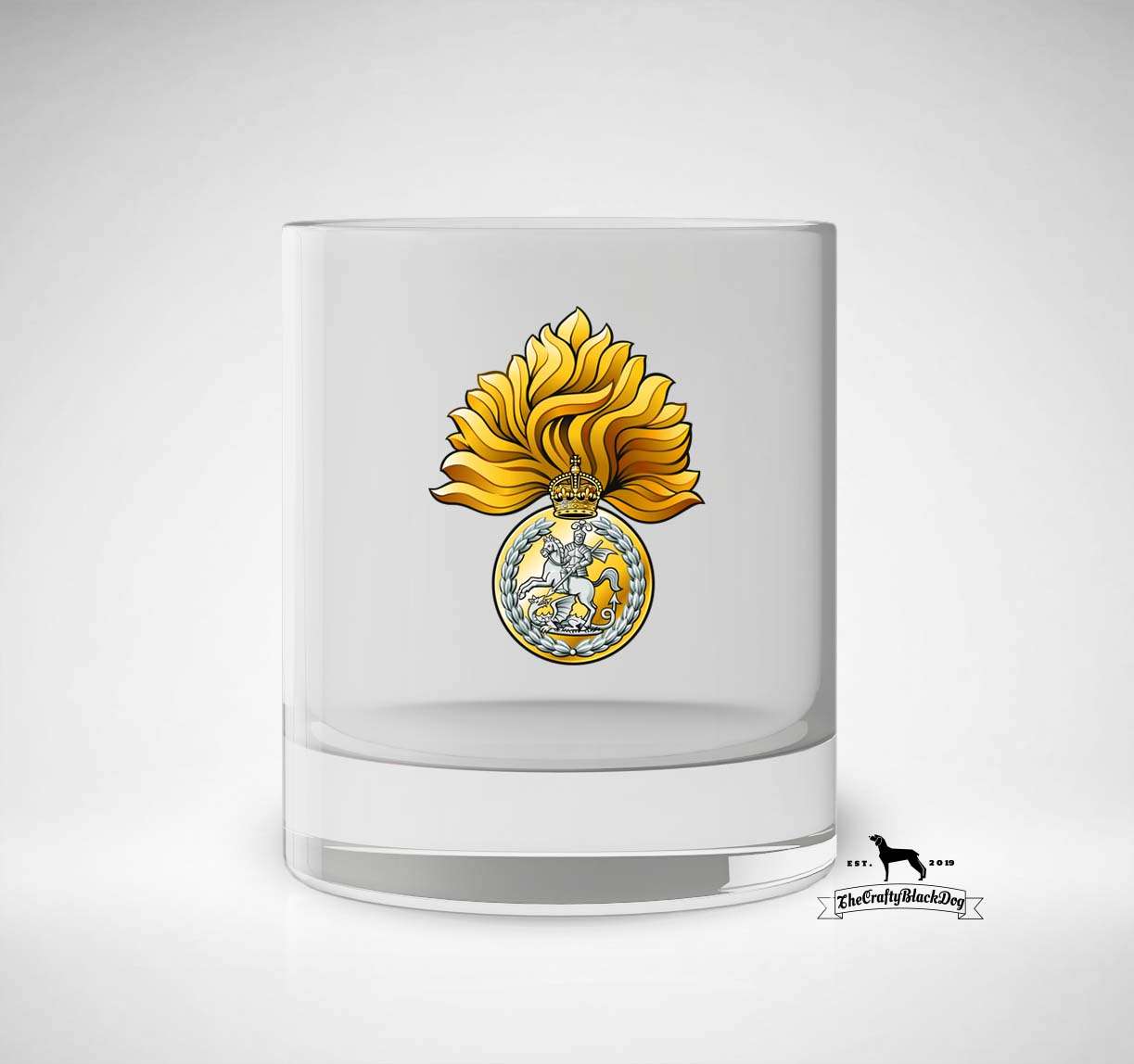 Royal Regiment Fusiliers Crest - Whiskey/Spirit Glass (New King's Crown)