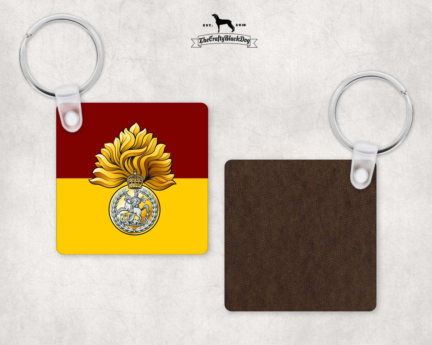 Royal Regiment Fusiliers Crest - Square Key Ring (King's New Crown)