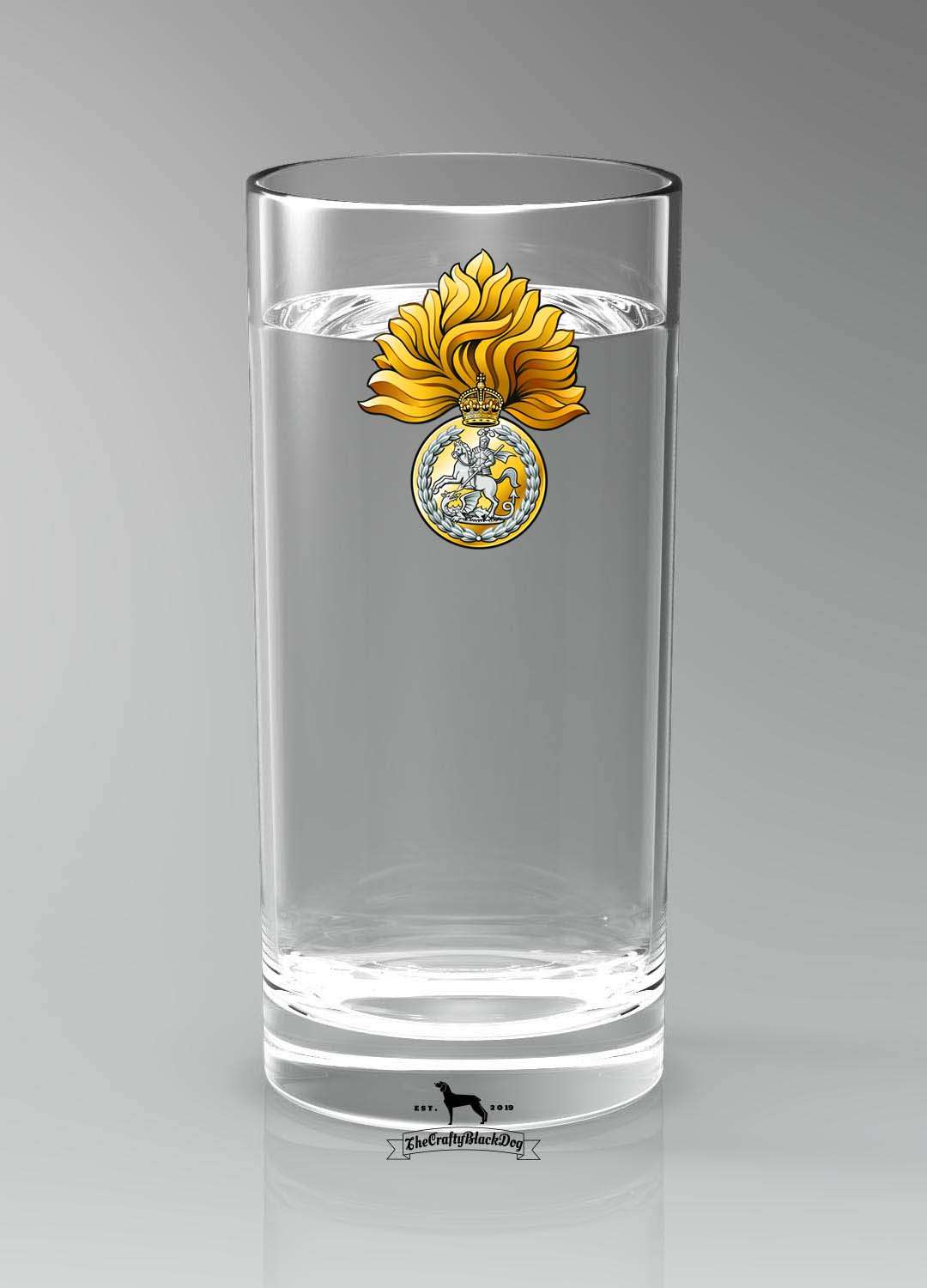 Royal Regiment Fusiliers Crest - Straight Gin/Mixer/Water Glass (New King's Crown)