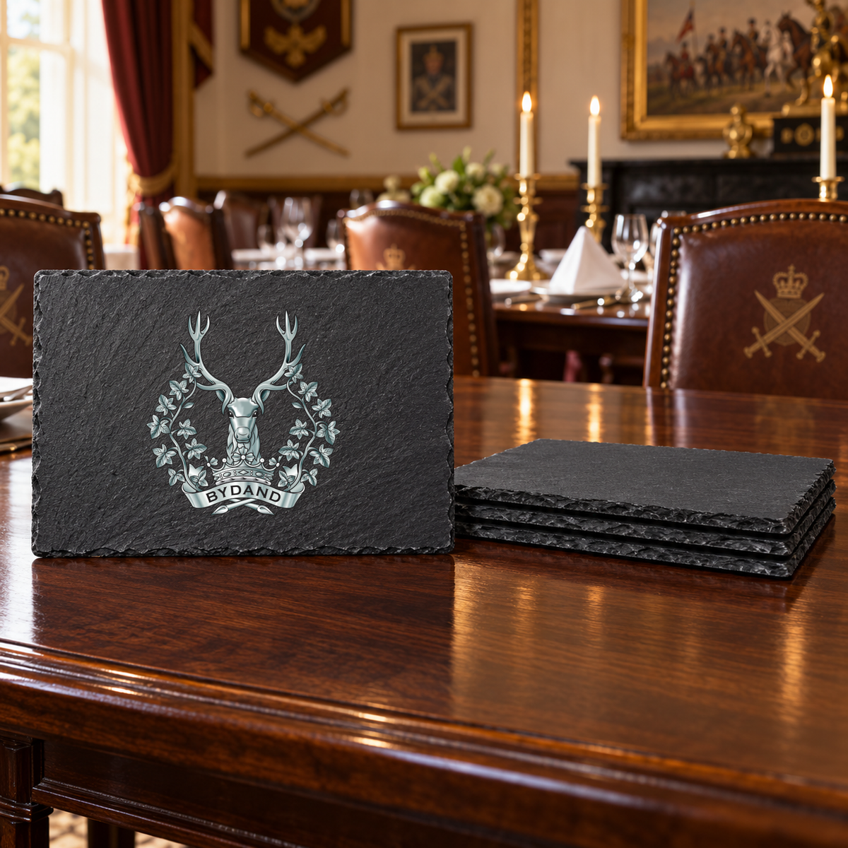 Gordon Highlanders - Slate Placemat & Coaster Set | The Crafty Black Dog — Slate_Placemat_Set_4_Military_Dining_Smart_Object copy