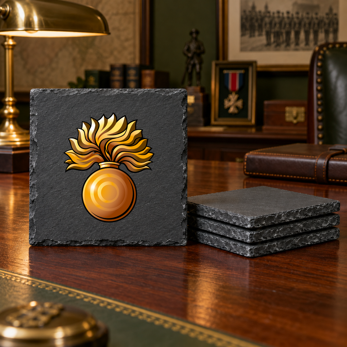Grenadier Guards - Slate Placemat & Coaster Set | The Crafty Black Dog — Slate_Coaster_Set_4_Military_Desk_Smart_Object copy