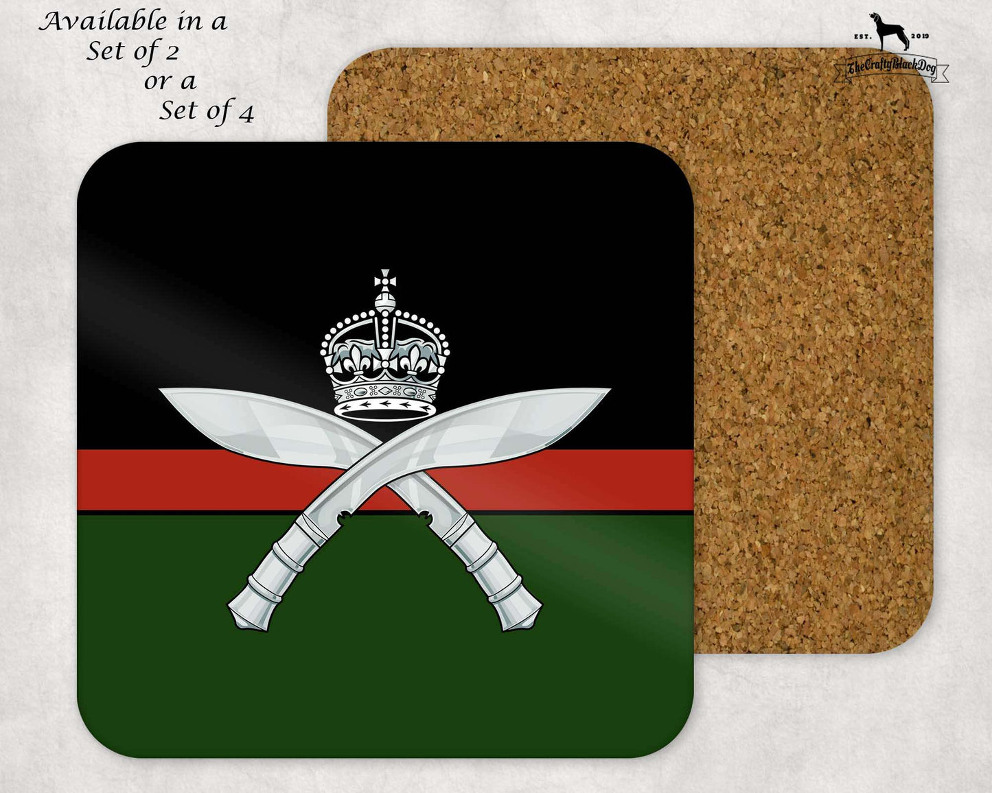 Royal Gurkha Regiment - COASTER SET (New King's Crown)