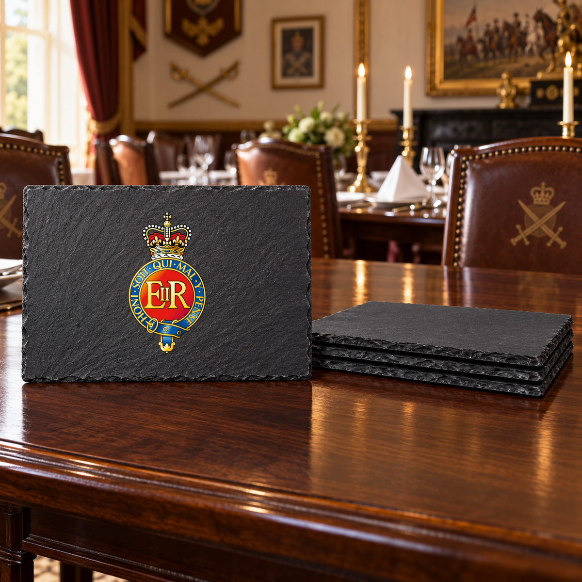 Household Cavalry Regiment. png - Slate Placemat & Coaster Set | The Crafty Black Dog — Slate_Placemat_Set_4_Military_Dining_Smart_Object copy