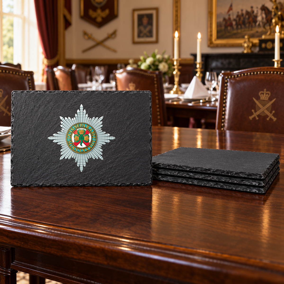 Irish Guards - Slate Placemat & Coaster Set | The Crafty Black Dog — Slate_Placemat_Set_4_Military_Dining_Smart_Object copy