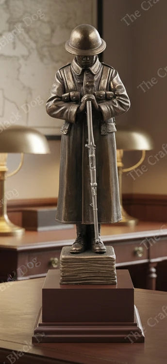Lone WW1 TOMMY Cold Cast Bronze Sculpture With Rifle