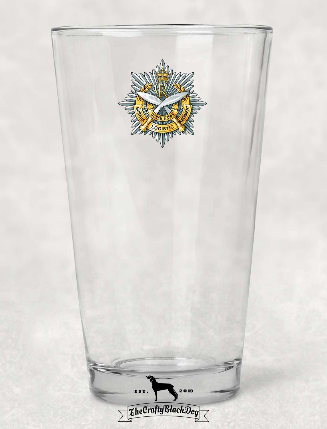 Queen's Own Gurkha Logistic Regiment RLC - Pint Glass (New King's Crown)