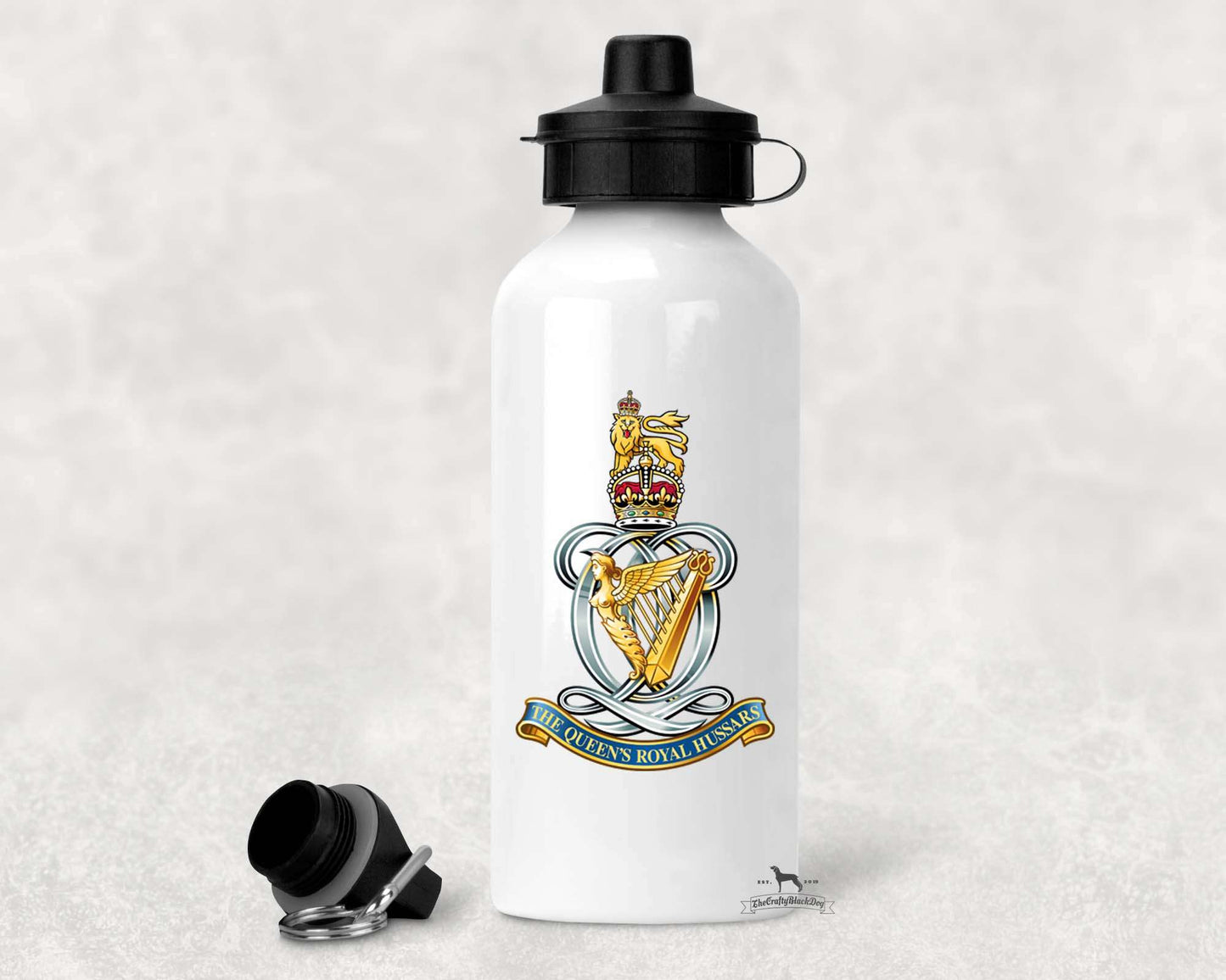 Queen's Royal Hussars - ALUMINIUM WATER BOTTLE (New King's Crown)