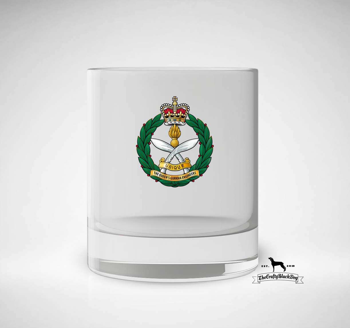 Queen's Gurkha Engineers - Whiskey/Spirit Glass (New King's Crown)