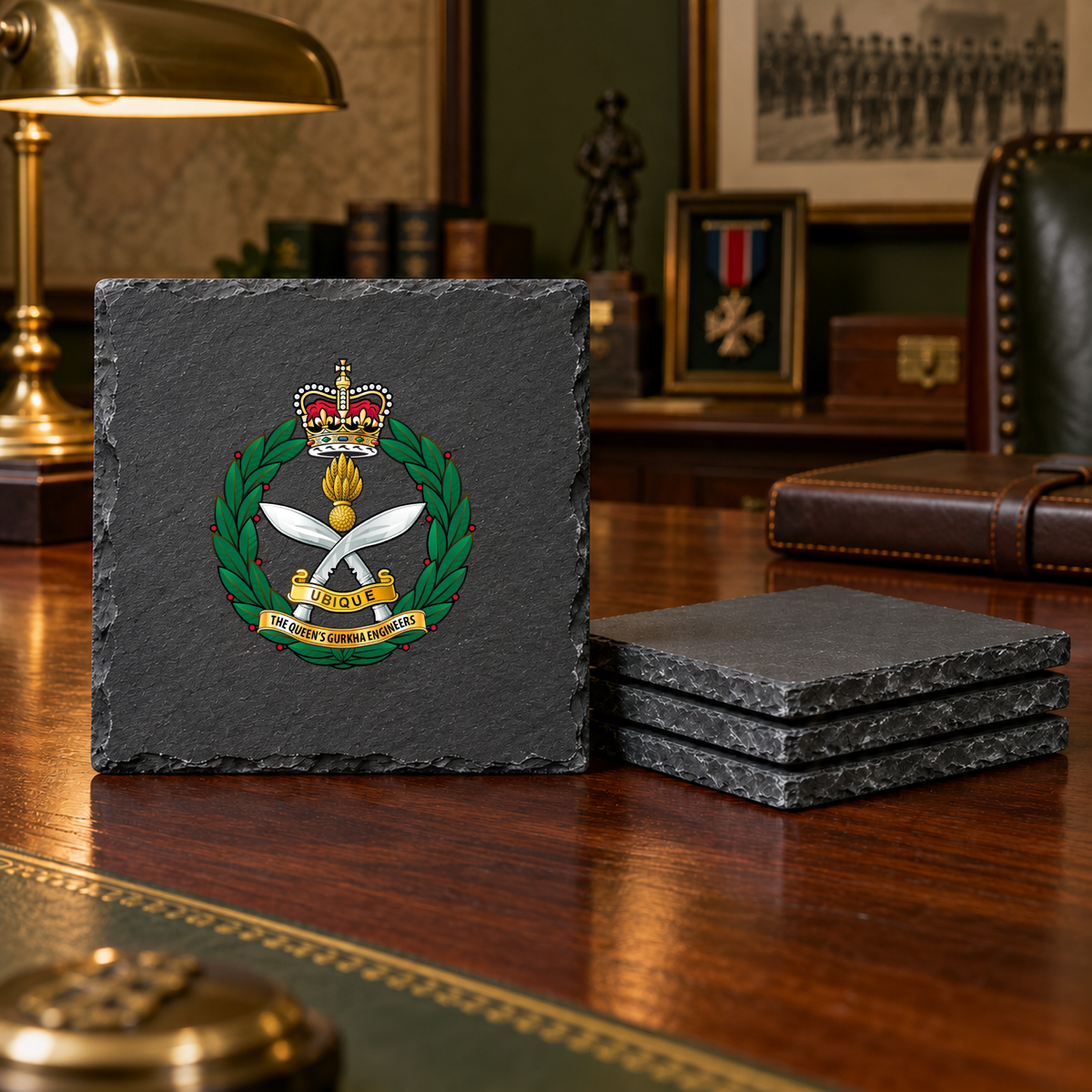 Queens Gurkha Engineers Crest - Slate Coaster Set | The Crafty Black Dog
