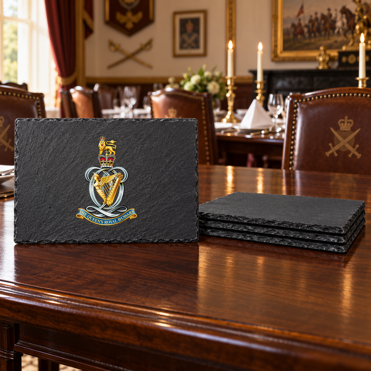 Queens Royal Hussars - Slate Placemat & Coaster Set | The Crafty Black Dog — Slate_Placemat_Set_4_Military_Dining_Smart_Object copy