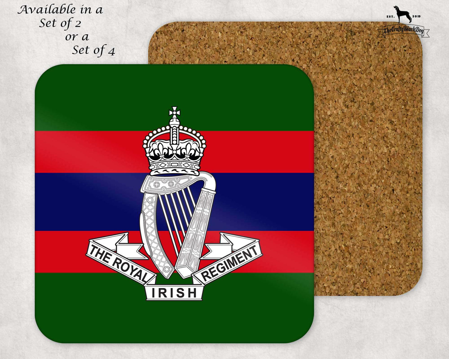 Royal Irish Regiment Crest - COASTER SET (New King's Crown)