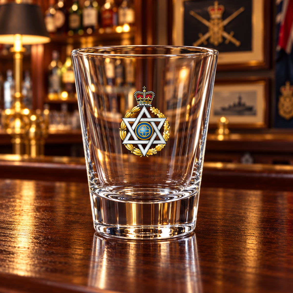 Royal Army Chaplains' Department - Jewish - Shot Glasses | The Crafty Black Dog — Frosted_Shot_Glass_Military_Bar_Smart_Object copy