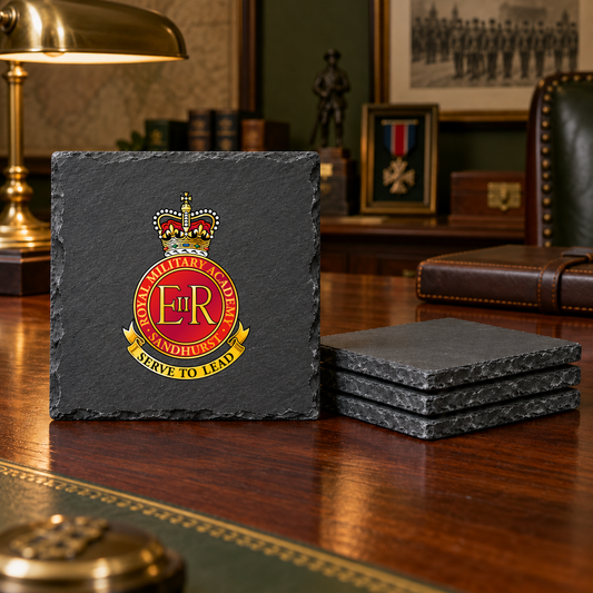 Royal Military Academy Sandhurst - Slate Placemat & Coaster Set | The Crafty Black Dog — Slate_Coaster_Set_4_Military_Desk_Smart_Object copy
