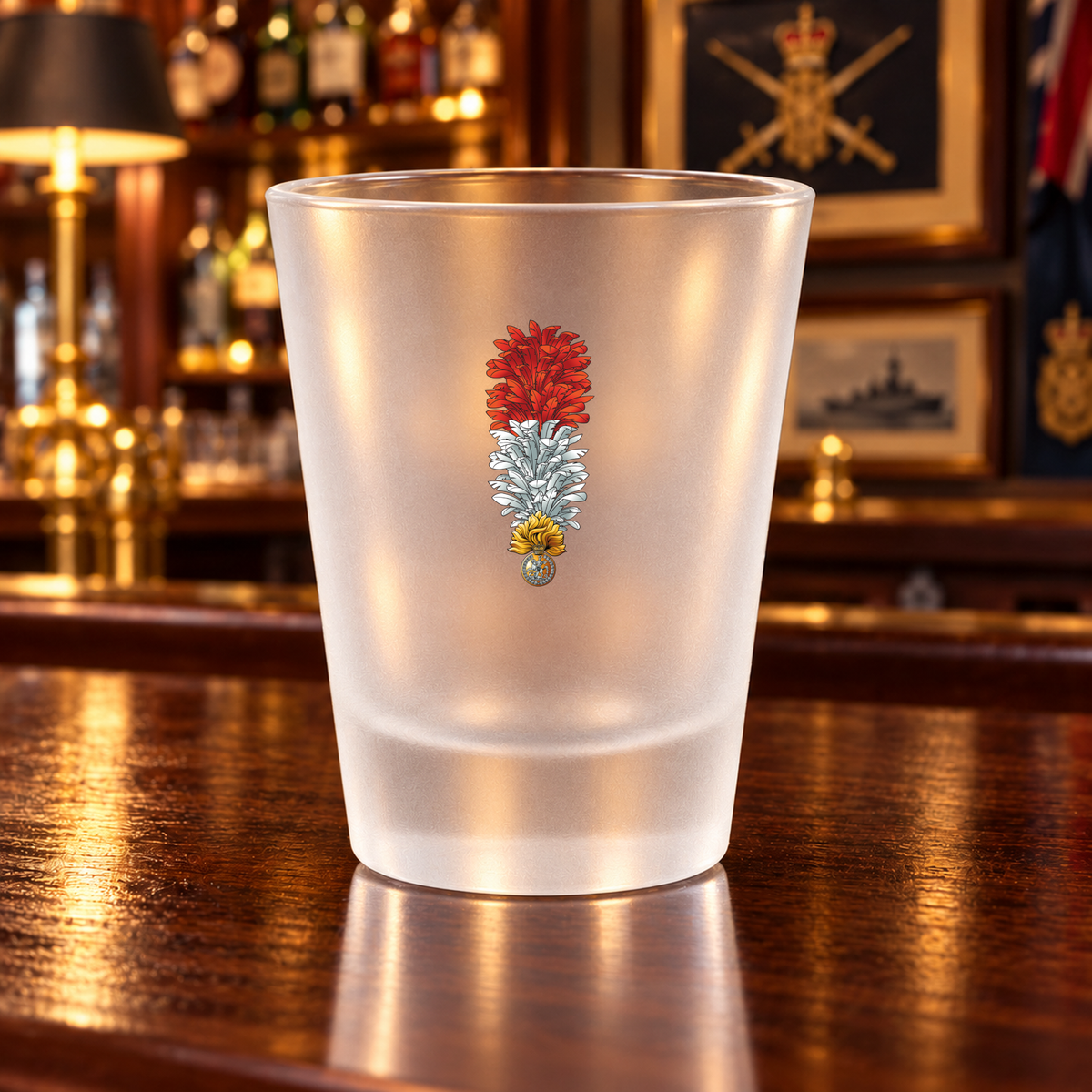 Royal Regiment of Fusiliers Hackle - Shot Glasses | The Crafty Black Dog — Clear_Shot_Glass_Military_Bar_Smart_Object copy