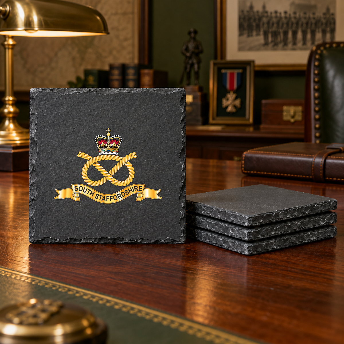 South Staffordshire Regiment - Slate Coaster Set | The Crafty Black Dog