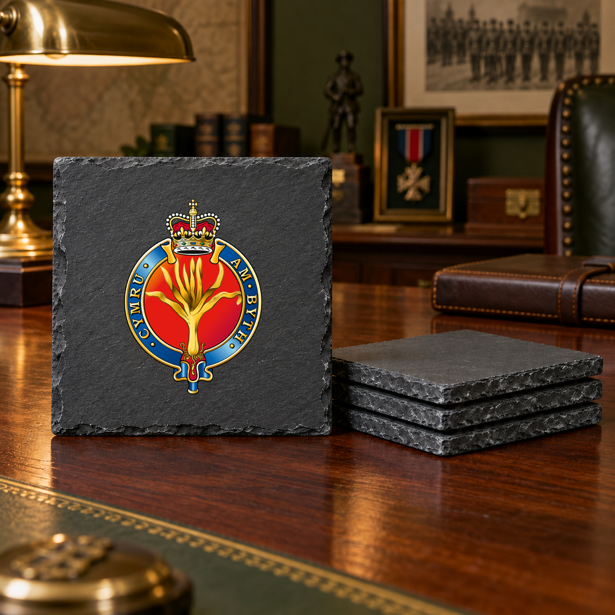 Welsh Guards Crest - Slate Coaster Set | The Crafty Black Dog